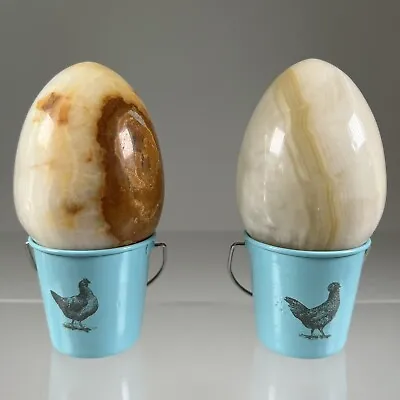Stone Marble Onyx Decorative Eggs X2 Multicoloured 3” (7.5 Cm) • £9.17