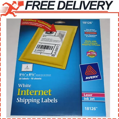 Avery Printable Blank Shipping Labels 5.5 X8.5  White 20 Per Pack • $7.98