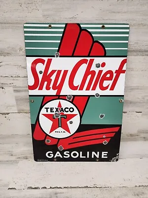 Vintage Texaco Sky Chief Porcelain Sign Gas Station Pump Plate Texas Motor Oil • $79.99