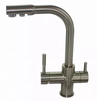 3 Way Kitchen Tap Undersink Drinking Water Filter Faucet 2 Handles Brushed Steel • £132.95