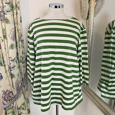 Seasalt Size 24 Green Whte Striped Organic Cotton Sailor Top 3/4 Sleeve • £19.99