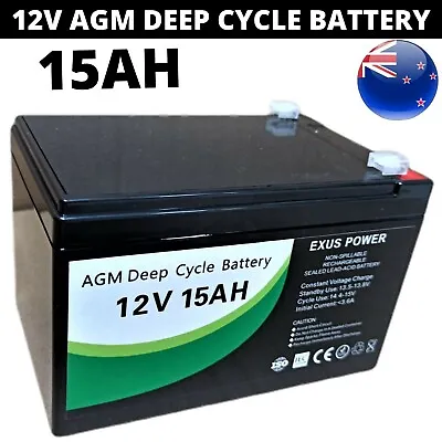 12V 15Ah AGM Deep Cycle Battery SLA Alarm Bike Solar Power Camping Marine Sealed • $38.99