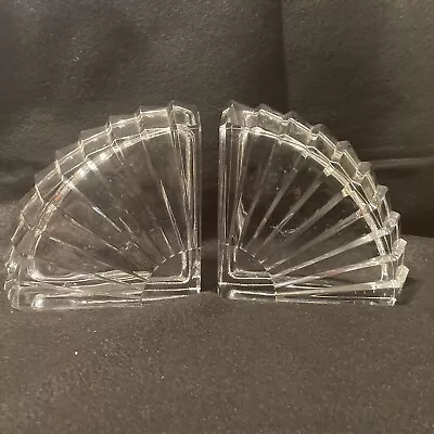 Pair Elegant Crystal Bookends Quadrant Fan Pattern • $69.75