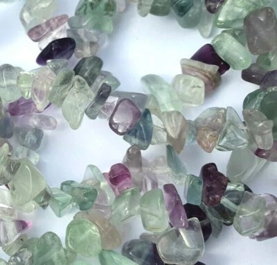 £6.49 • Buy Rainbow Fluorite Gemstone Chip Beads For Jewellery Making Size 4-12mm 90cm RSPCA