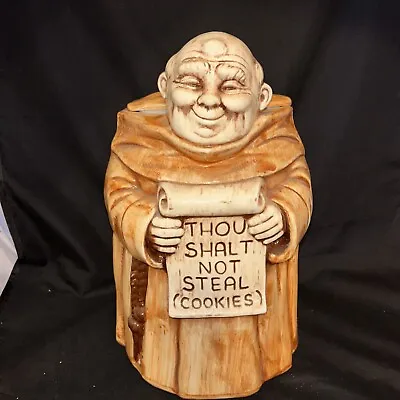 Vintage Cookie Jar Thou Shalt Not Steal Friar Monk Cookie Jar Tan Treasure Craft • $39.95