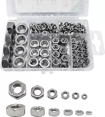 210PCS 304 Stainless Steel Hex Nuts Assortment Kit For Screw Bolt With 6 Sizes D • $14.99