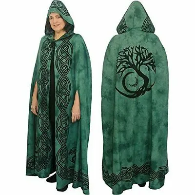 Tree Of Life Cloak Green/black Ritual Robe Pagan Wicca Goddess Celtic Norse  • £57.86