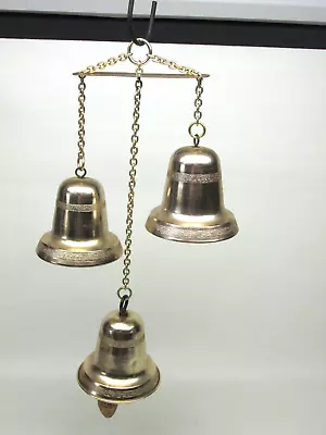 Vintage 15  JAPAN 3 Hanging Gold Metal Bells Music Box JINGLE BELLS Pull String • $19.99