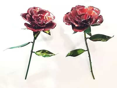 Single Red Rose Handmade Plasma Cut Metal 3D Valentines Love Steel Painted Flowe • $55