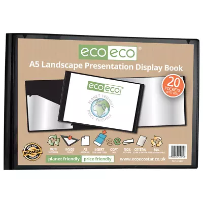 Eco-eco A5 50% Recycled 20 Pocket Black Landscape Presentation Display Book X 2 • £7.49