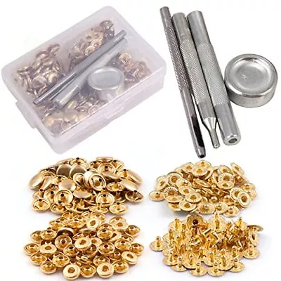 50 Set Pale Gold Snap Fasteners Kit For Leather Metal Button Snaps Press Stud... • $21.31