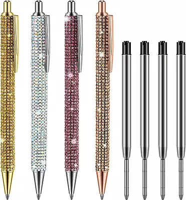 4 Pcs Rhinestone Metal Ballpoint Pens Bling Bling Pens Black Ink Pens Diamond.. • $15.66