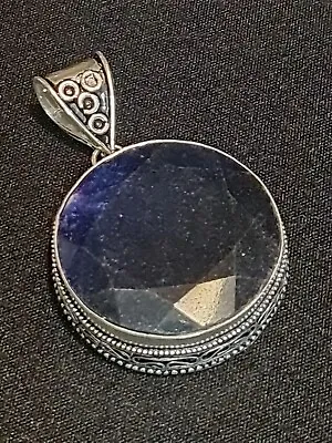 925 Silver Simulated Sapphire Large/chunky Pendant. Round. Beautiful! 2808 • £26