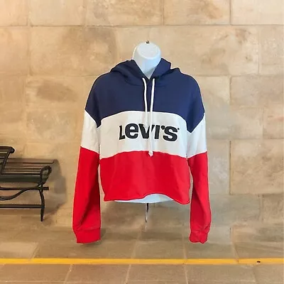 Levis Colorblock Hoodie Sweatshirt Cropped Womens Gender Small Red White Blue • $11.24