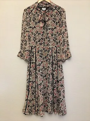 £90 • Buy Brora 100% Floral Silk Dress . Tie Neck . Bead Trim . Beautiful . 10