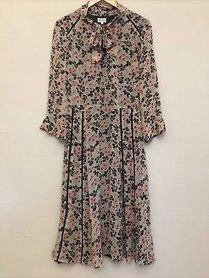 £90 • Buy Brora 100% Floral Silk Dress . Tie Neck . Bead Trim . Beautiful . 10