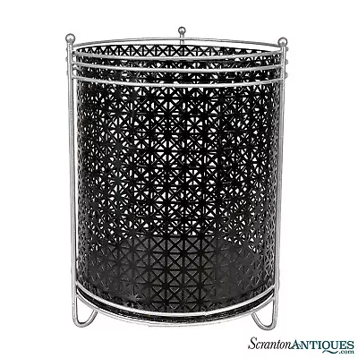 Mid-Century Atomic Pierced Aluminum Trash Can Waste Basket • $160