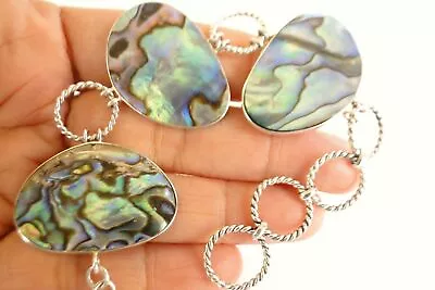 Green Pau Abalone Shell 3 Stone 925 Sterling Silver Link Bracelet • $69