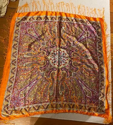 Large Orange Paisley Print Scarf Shawl With Orange Fringe/ Tassel • £8.99