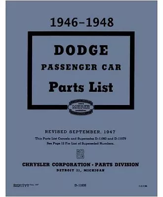 Illustrated Factory Parts Manual For 1946-1948 Dodge Passenger Cars • $64.88