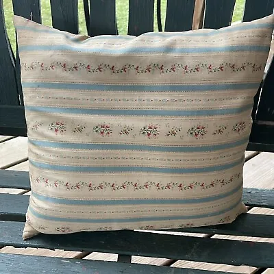 Vintage Blue And PInk Floral Stripe Ticking Occasional Throw Size Feather Pillow • $17.95