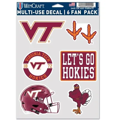 Virginia Tech Hokies Multi-Use 6 Fan Pack NCAA Decal Stickers *Free Shipping • $7.97