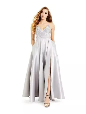 BEE DARLIN Womens Silver Spaghetti Strap Maxi Formal Dress Juniors 56 • $16.99