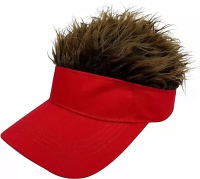 Visor W/ Fake Spiked Hair ​Sun Hat Novelty Adjustable Red Cap Funny Gift • $16.95