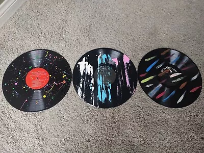 3 Hand Painted Vinyl 12  Record Albums Colorful Splatter Art Wall Decor • $14.99