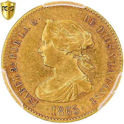 [#340712] Coin Spain Isabel II 4 Escudos 1865 Madrid PCGS AU55 AU(55-58) • $648.70
