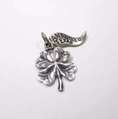 Vintage Lucky 4 Leaf Clover Charm Amarillo Texas Pendant Sterling Silver 925 • $14.43