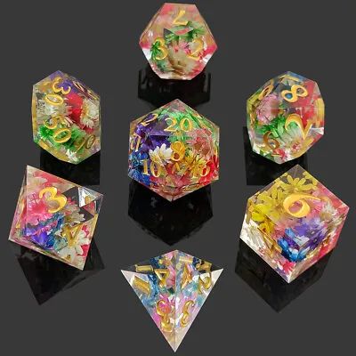 Polyhedral Dice Set DND D&D Dungeons & Dragons RPG COC D4 - D20 7Pcs Flower • £11.99