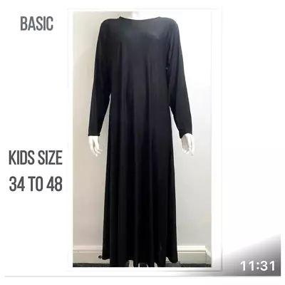 Black Girls Plain Islamic Abaya Kaftan Flair Max Jilbab For Kids School Prayers • £10.99