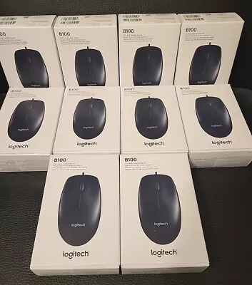 Lot Of 10 Logitech B100 (910-001439) Optical USB Mouse Brand NEW Factory Sealed • $49.50
