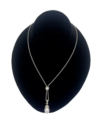 Penny Preville Platinum With Diamonds And Akoya Pearl 18  Lariat Necklace • $1799