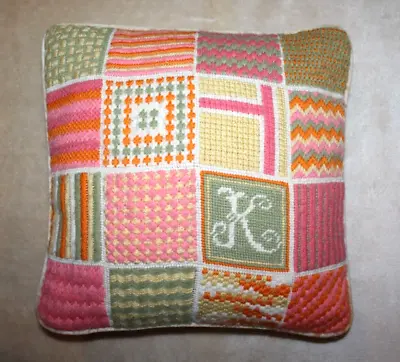 Vintage Crewel Embroidery Crewelwork Needlepoint Throw Pillow With Velvet Back • $9.99