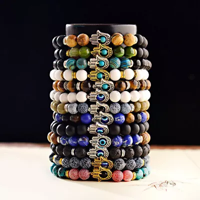 7 Chakra Charms Lava Bracelet Evil Natural Stone Beads Eye Fatima Hamsa Bracelet • $2.77