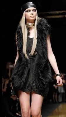 VERSACE X H&M Black Long Faux Fur Waistcoat Vest Woman Fashion • $85