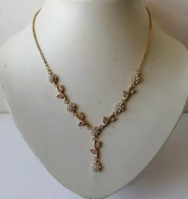 Gold Plated Necklace Flower Garland Crystal Vintage Style Necklace • £9.99