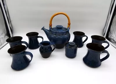 Japanese Style Blue Pottery Tea Set - Teapot Cups Jug Lidded Condiment • £8.99