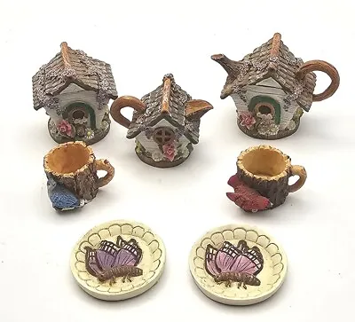 Lot Of 7 Fairy Garden Miniature 1  Houses Teapots Cottage Teacups Plates Cute!  • $7.70