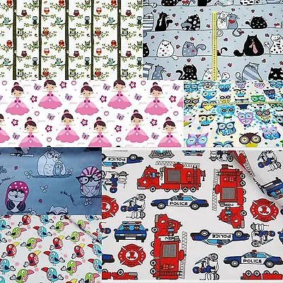 Children Fabric Nursery Kids Baby 100% COTTON Material Boy Girl Owls Princess • £3.50