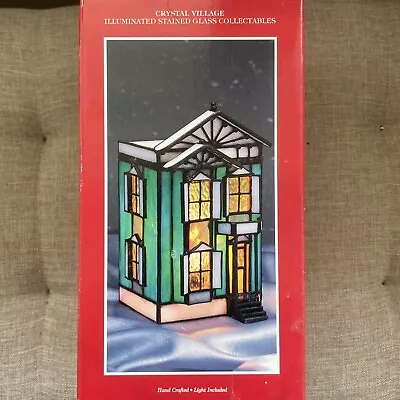 Vintage 1994 Crystal Village Holiday Creation Lighted Stained Glass House In Box • $16.19