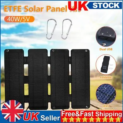 5V 40W Foldable Solar Panel Ultra-thin Waterproof Emergency Power Bank (Black) • £30.39
