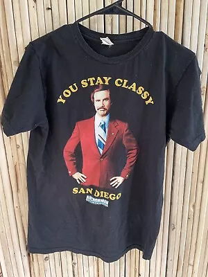 Anchorman Movie  You Stay Classy San Diego  Ron Burgundy Black T-Shirt Men 17X26 • $3.99