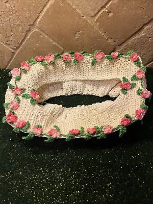 Vintage Rectangular Pink Flower Crocheted Floral Pattern Tissue Box Cover • $17.95