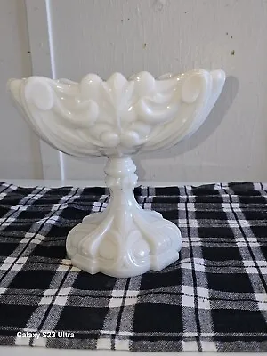 Antique/Vintage Portieux Vallerysthal Opaline Milk Glass Compote Pedestal Dish • $19