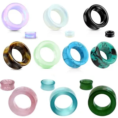 Ear Gauges Organic Stone Ear Plugs Hollow Centered Tunnels Double Saddle Beveled • $9.99