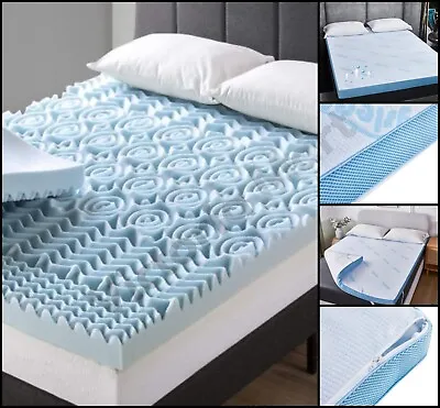 5 Zone Memory Foam Mattress Topper Air Flow Thick Removable Cover & Washable UK • £16.99