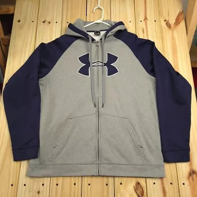 Under Armour Hoodie Jacket Adult XL Large Logo Full Zip Mens Gray Blue • $20.99